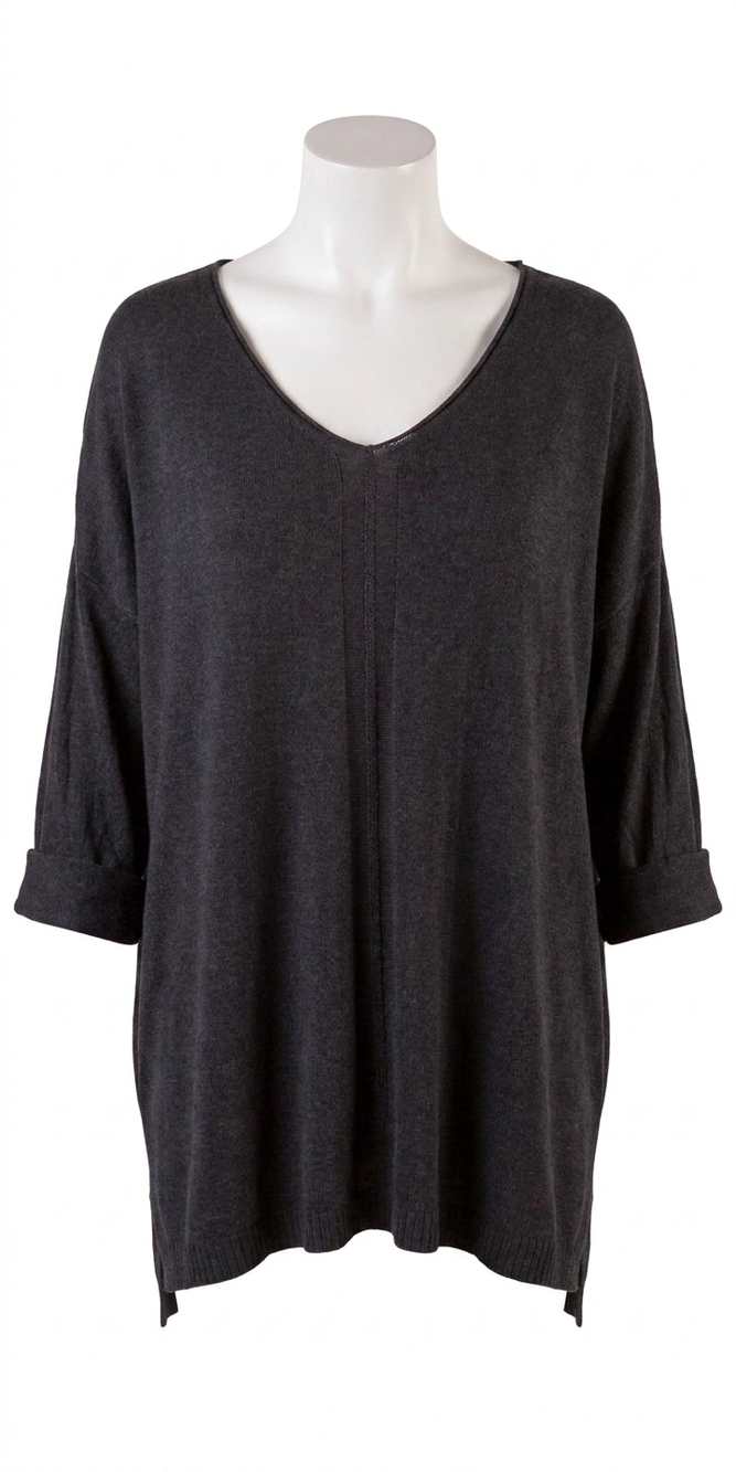 NEW GIGI MODA donna knit v-neck sweater in black